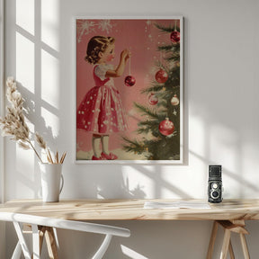 Girl With Christmas Baubles Poster - Corkframes.com