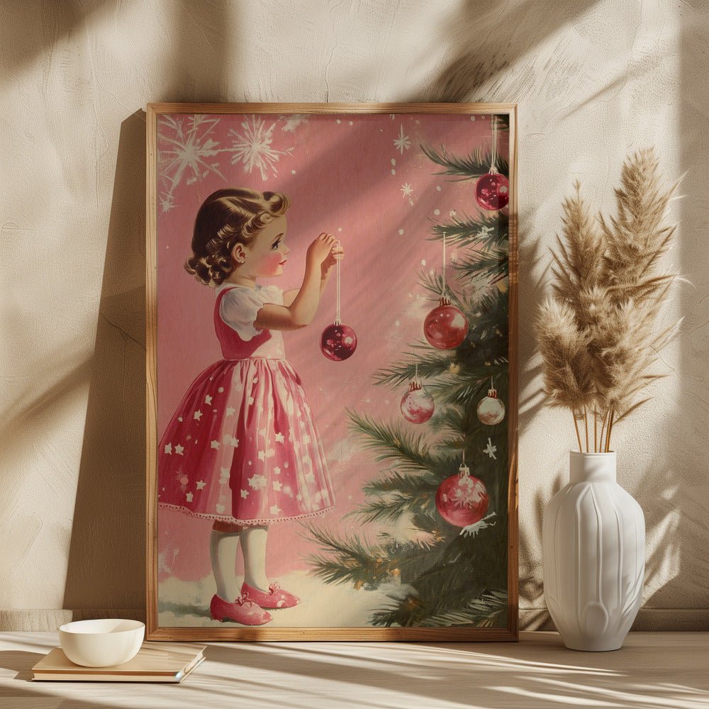 Girl With Christmas Baubles Poster - Corkframes.com