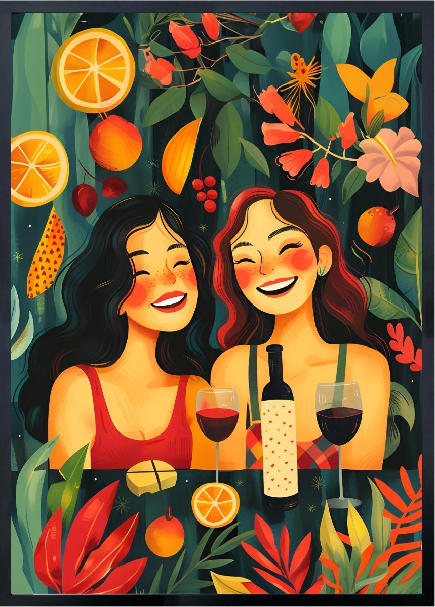 Girlfriends Laughing - Corkframes Wine Art - Corkframes.com