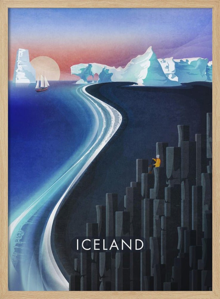 Iceland Landscape Illustration Poster (text) - Corkframes.com