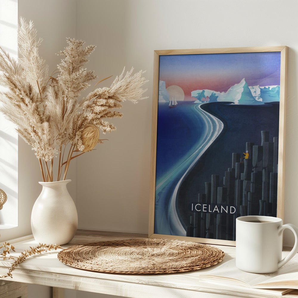 Iceland Landscape Illustration Poster (text) - Corkframes.com