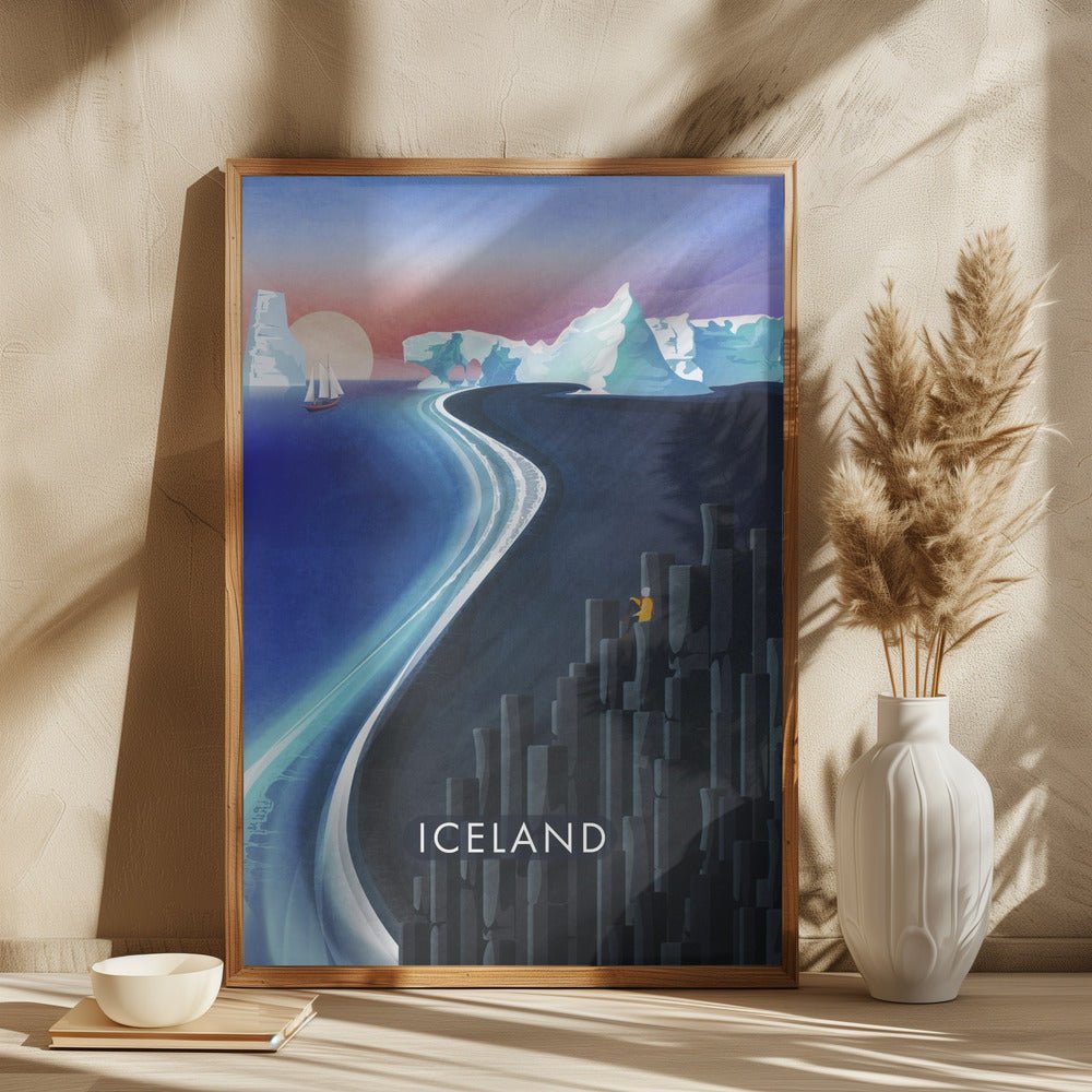 Iceland Landscape Illustration Poster (text) - Corkframes.com