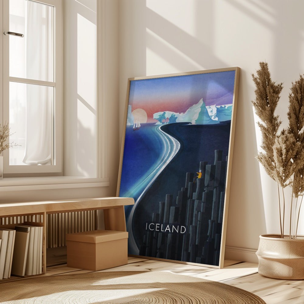 Iceland Landscape Illustration Poster (text) - Corkframes.com