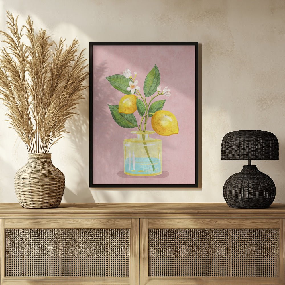 Lemon Bunch In Vase Poster - Corkframes.com