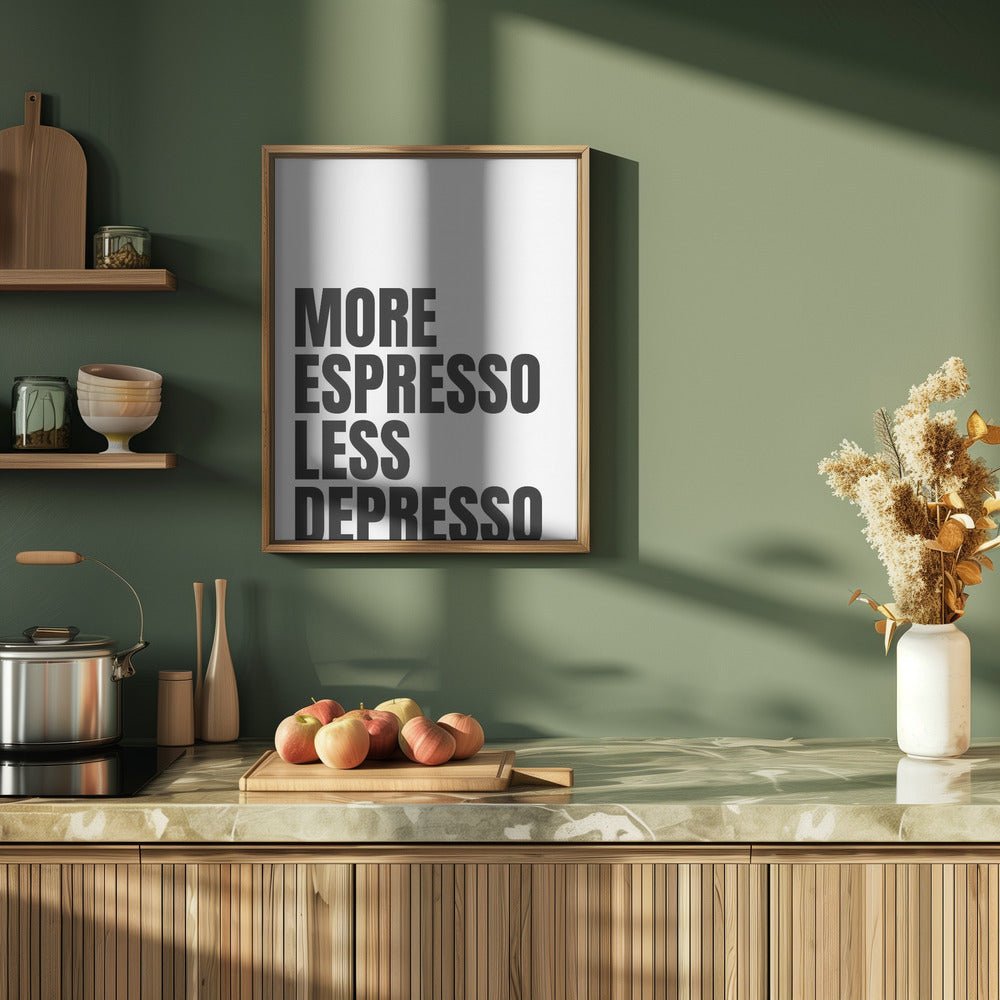 Poster Rétro More Espresso Less Depresso - Impression Sur Toile De Dessin Animé - Tasse à Café Rouge - Décoration Murale Amusante Et Tendance - Décoration D'intérieur - 30,5 X 40,6 Cm - Sans Cadre