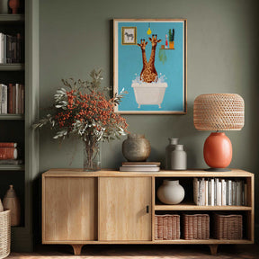 Giraffes In Bath Poster