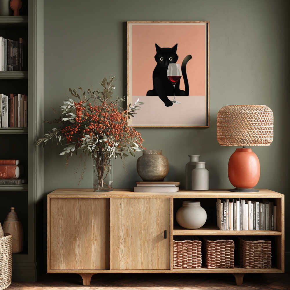 Cat &amp; Wine Poster