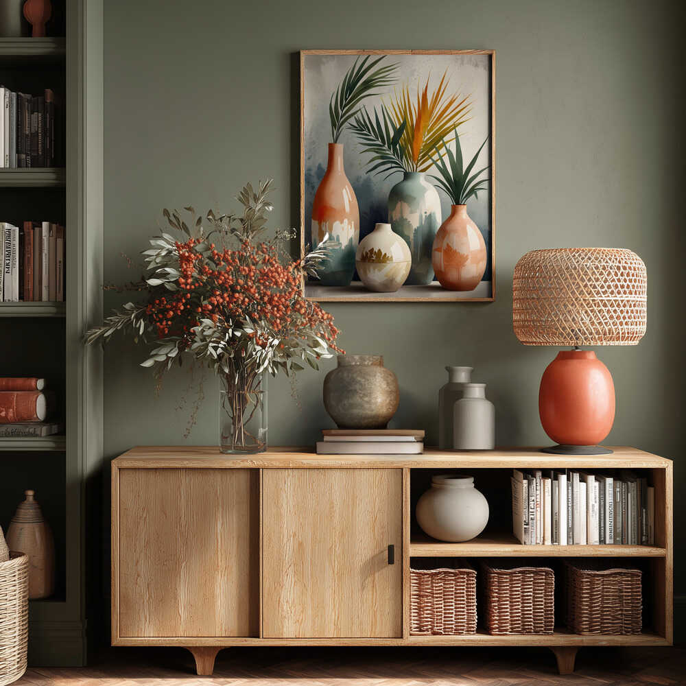 Tropical Vases In Watercolor Hues Poster