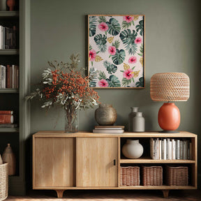 Monstera and Hibiscus Pattern Poster