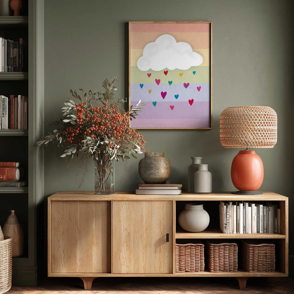 Raining Multicolored Hearts Poster