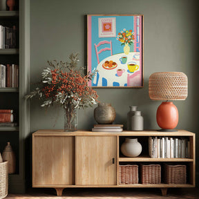 A2 Coffee and Flowers On Table 01.png Poster