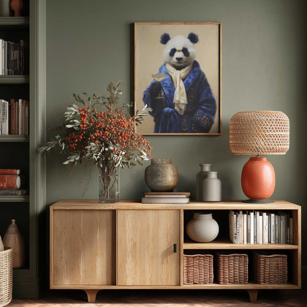 Panda In Blue Velvet Robe Poster