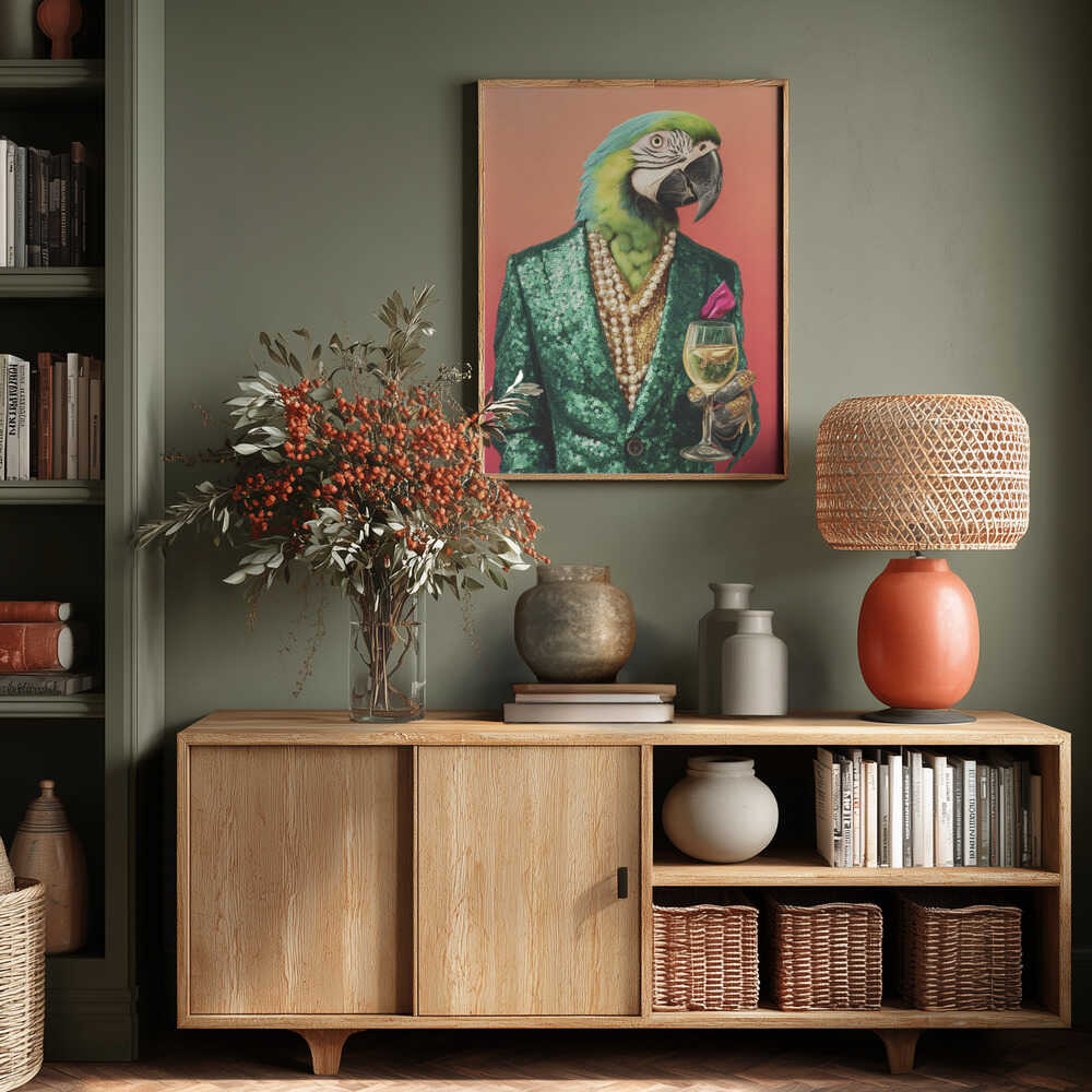 Parrot In Emerald Green Blazer Poster