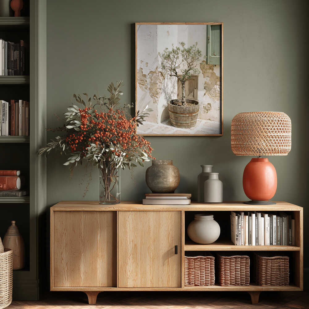 Small Olive Tree In a Wooden Barrel Poster