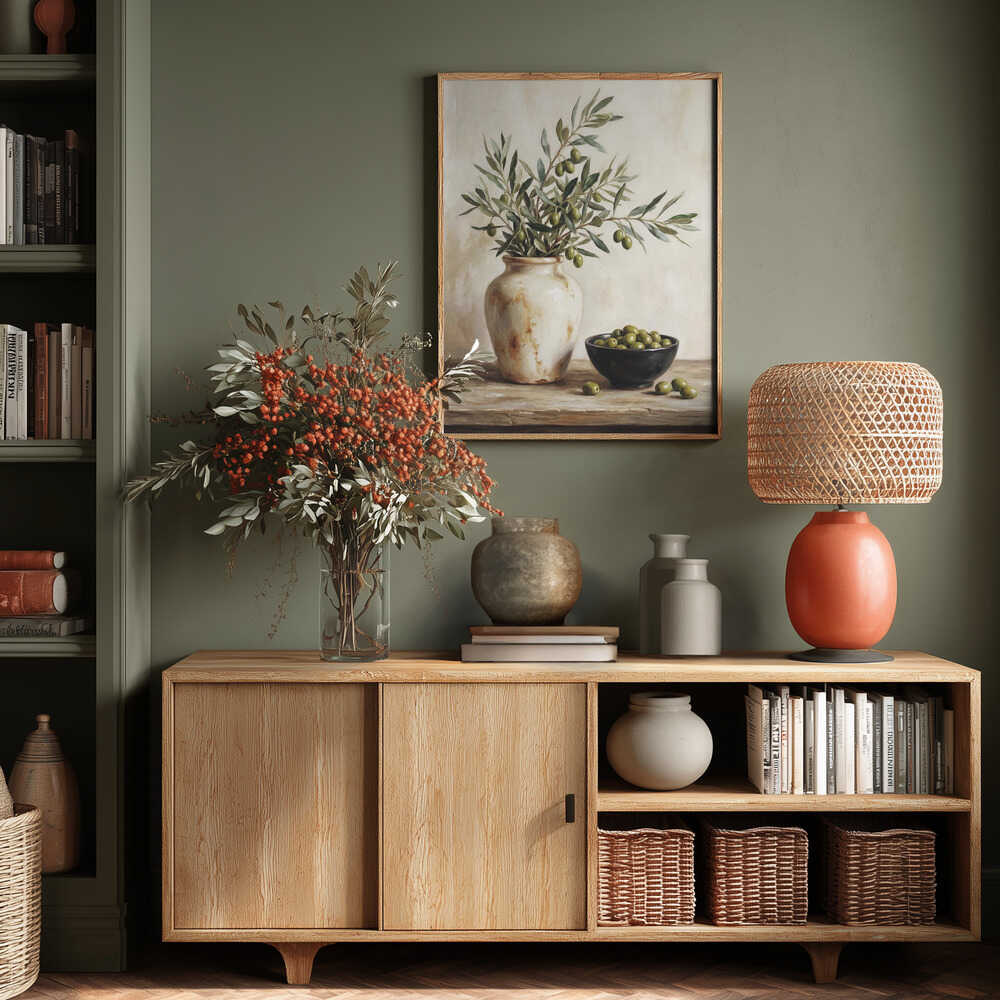 A Ceramic Bowl With Olives Poster