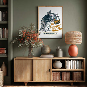 No Harmadillo Funny Armadillo Drinking Whiskey Poster