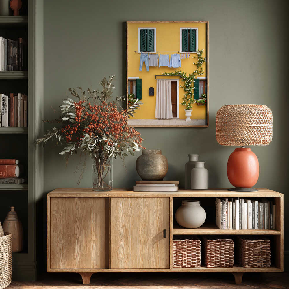 Yellow House Laundry Day Poster