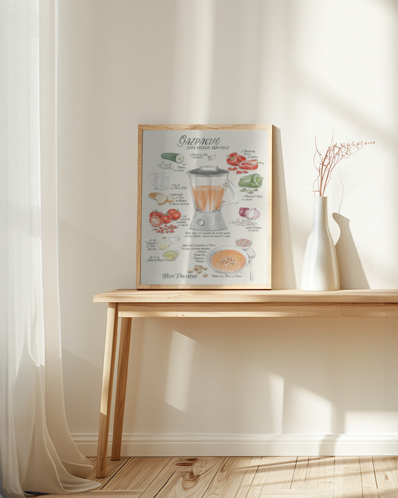 Gazpacho illustrated recipe in Spanish Poster