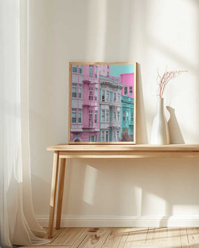 Pink and Blue Row Houses in San Francisco Poster