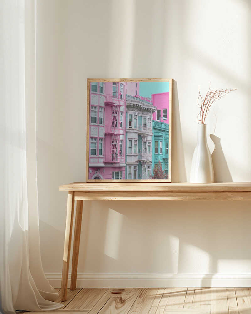 Pink and Blue Row Houses in San Francisco Poster