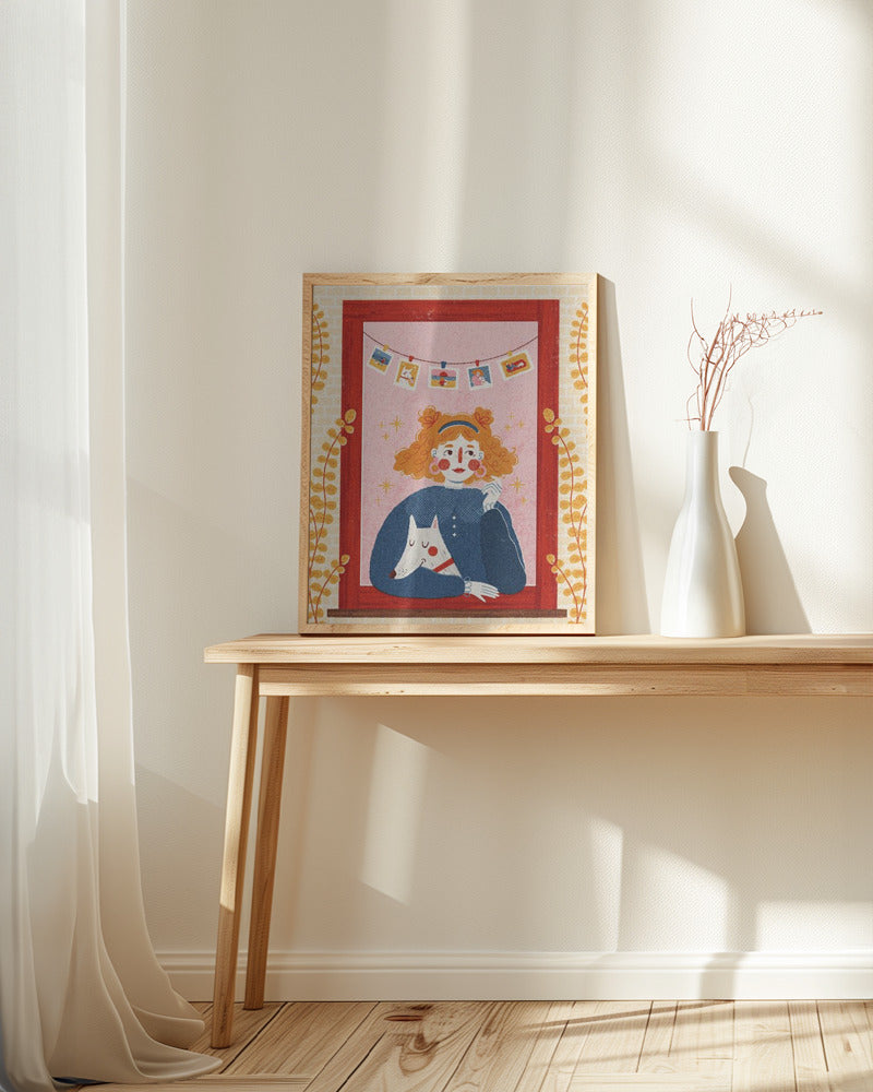 Girl With Her Dog Poster