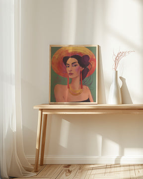 Mexican lady in sombrero Poster