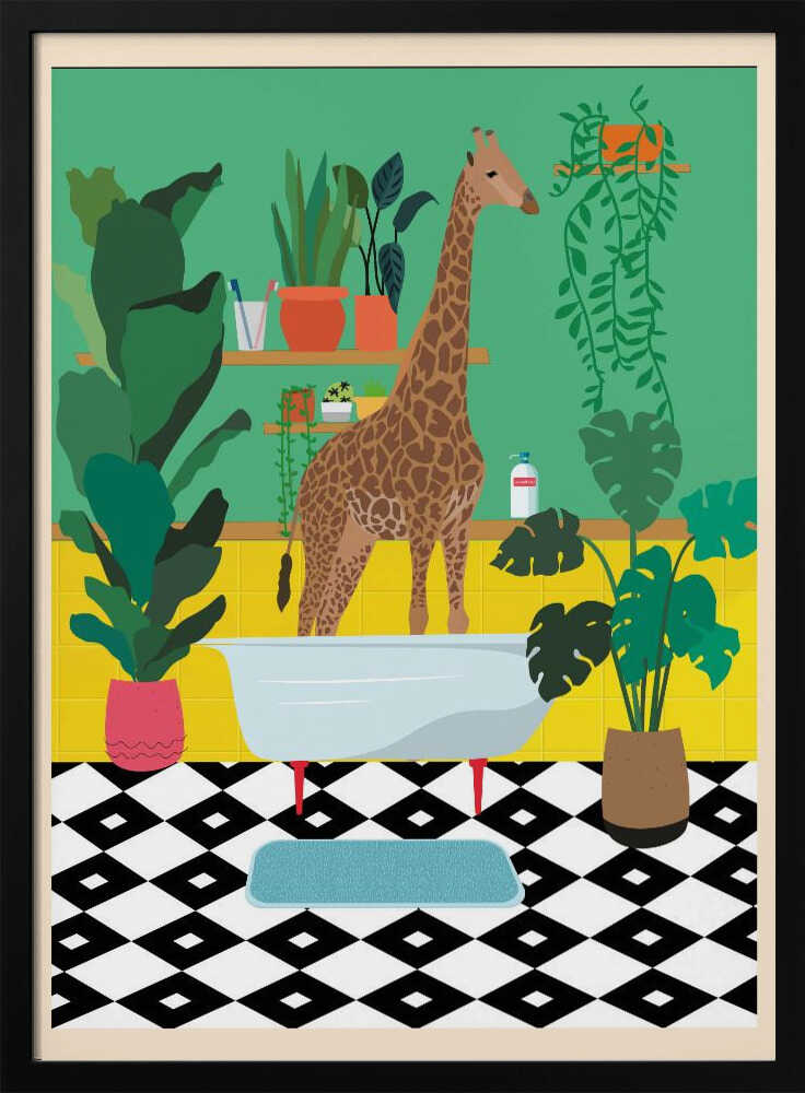 Giraffe Bathtime Poster