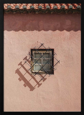 Rustic Pink Wall With A Vintage Window Poster
