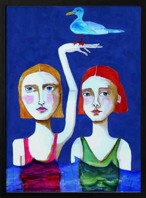 Swimming Ladies with Blue Bird Poster