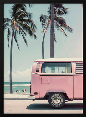 Pink Bus By the Beach Poster