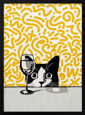 Cat and No Wine On Mustard Background Poster