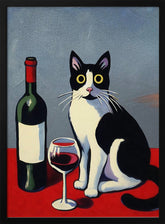 Black and White Cat On Red Table Poster