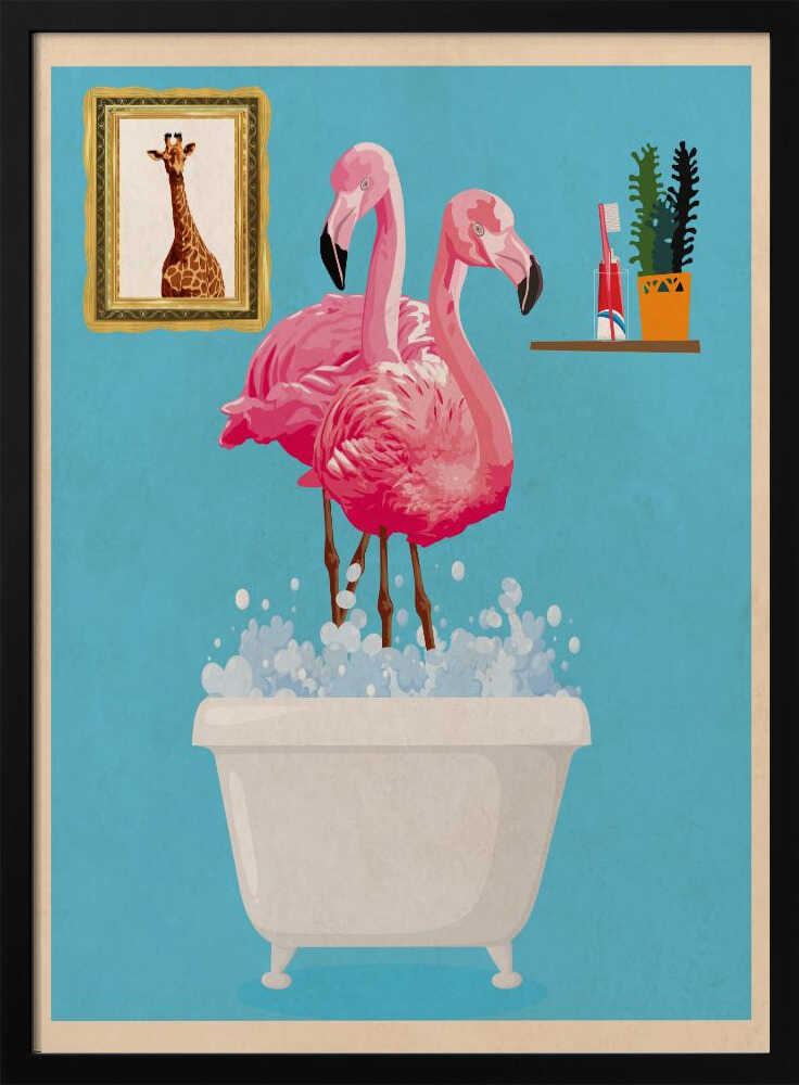 Flamingos In Bath Poster