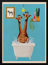 Giraffes In Bath Poster