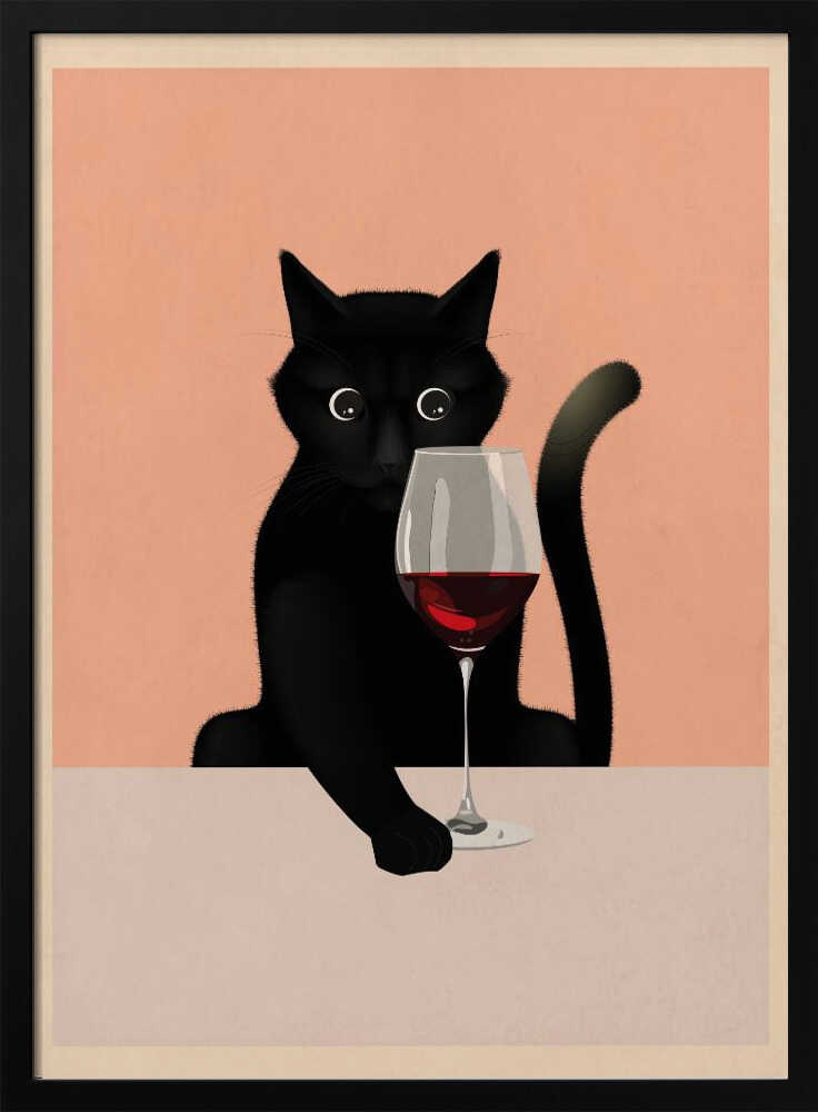 Cat &amp; Wine Poster