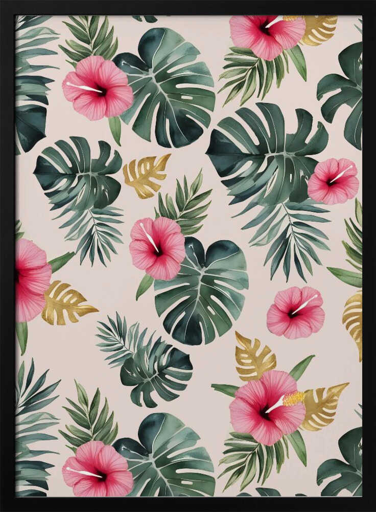 Monstera and Hibiscus Pattern Poster