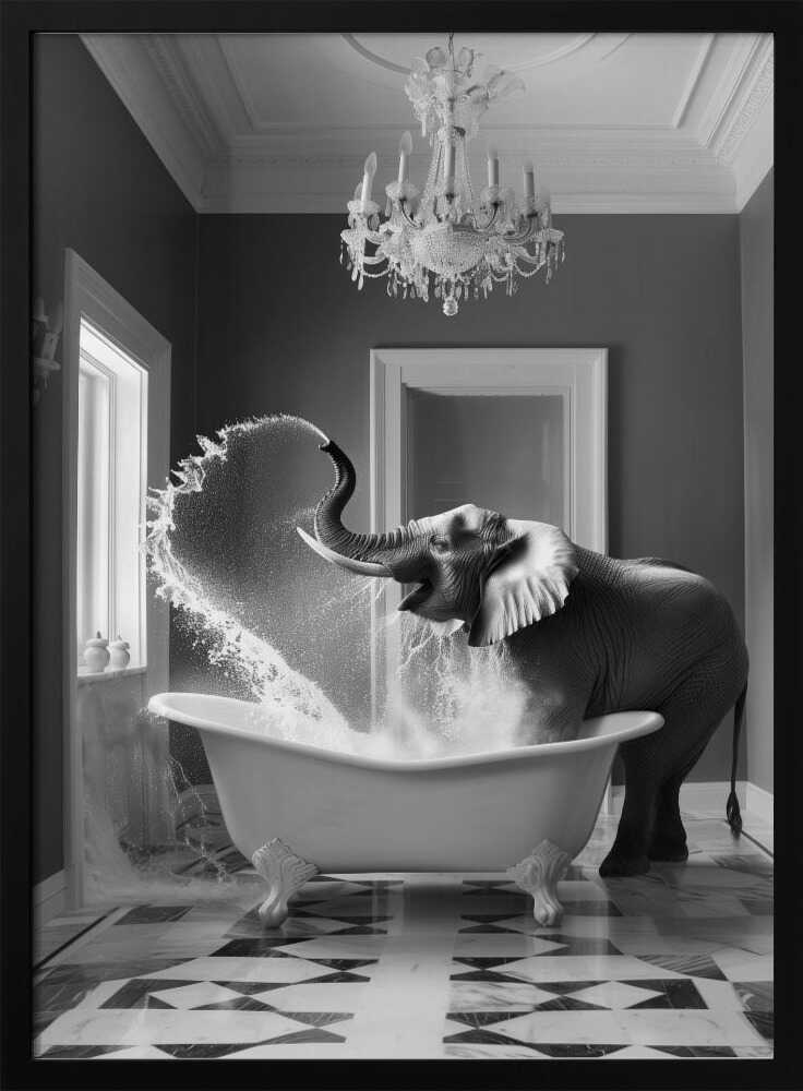 Joyful Elephant Bath Time Poster