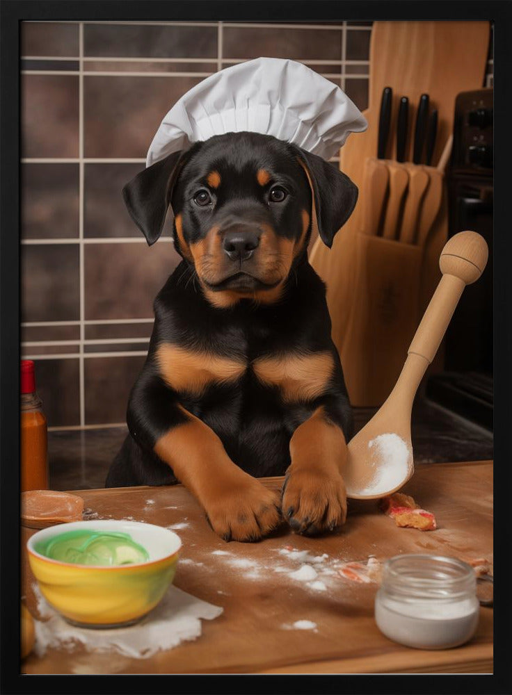 Rottweiler Puppy Chef Poster