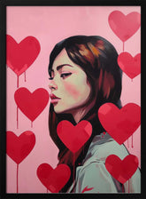 Portrait Of A Woman Surrounded By Red Hearts Poster