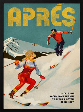 Vintage Pin Up Apres Whiskey Ski Couple Poster