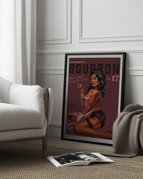 Babes of Bourbon Cant Touch This. Sexy Retro Pin Up Girl Whiskey Art Poster