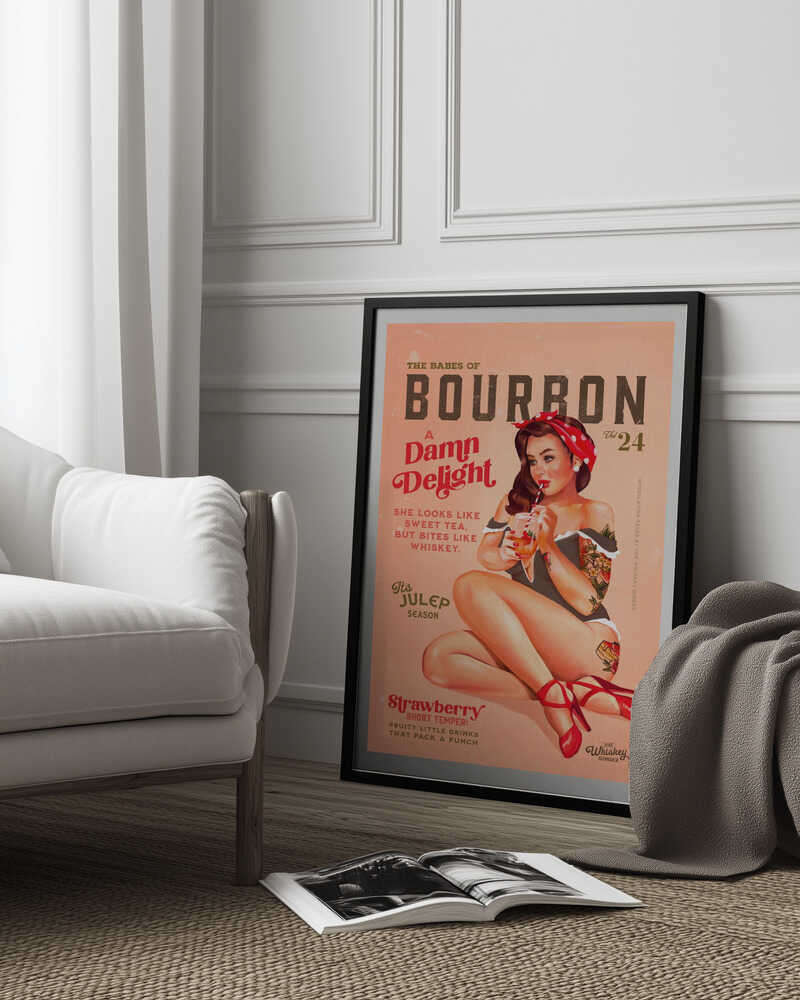 Bourbon Babes Vol 22 Vintage Pinup Girl Drinking A Cocktail Poster