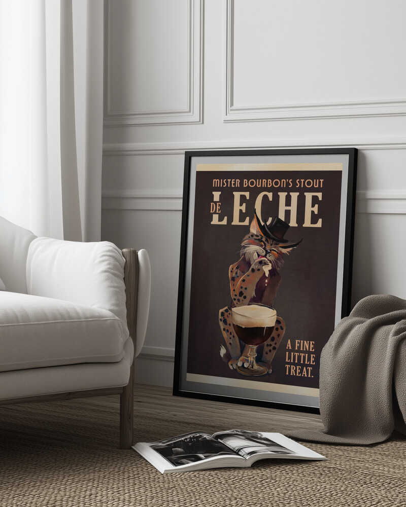 Bourbon De Leche Guinness Style Cat Art Poster