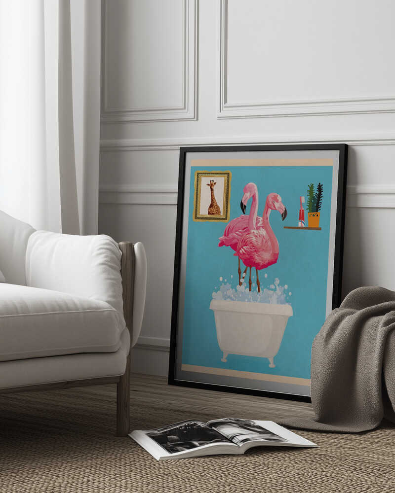 Flamingos In Bath Poster