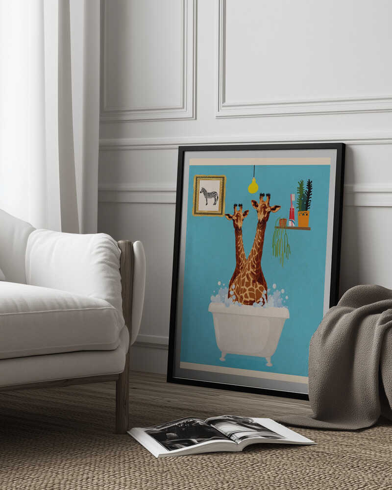 Giraffes In Bath Poster