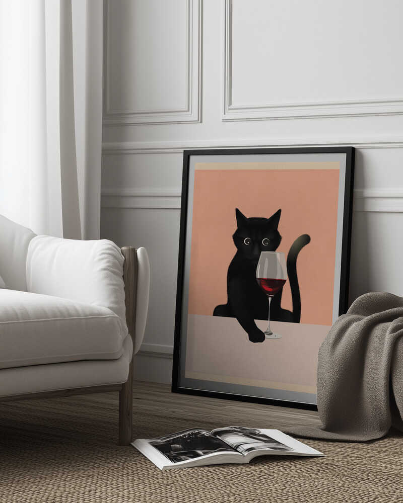 Cat &amp; Wine Poster