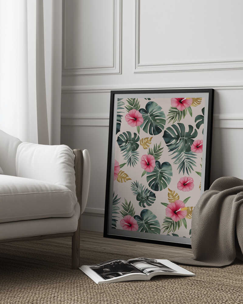 Monstera and Hibiscus Pattern Poster