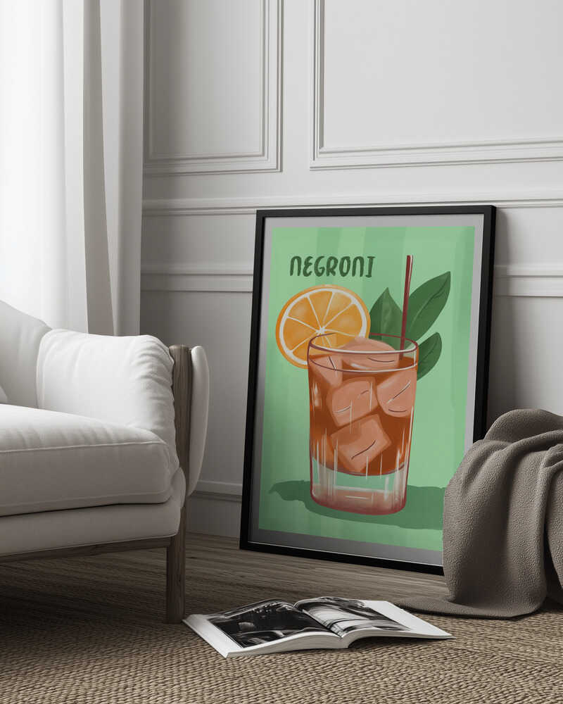 Negroni Cocktail With A V ibrant Orange Slice Poster