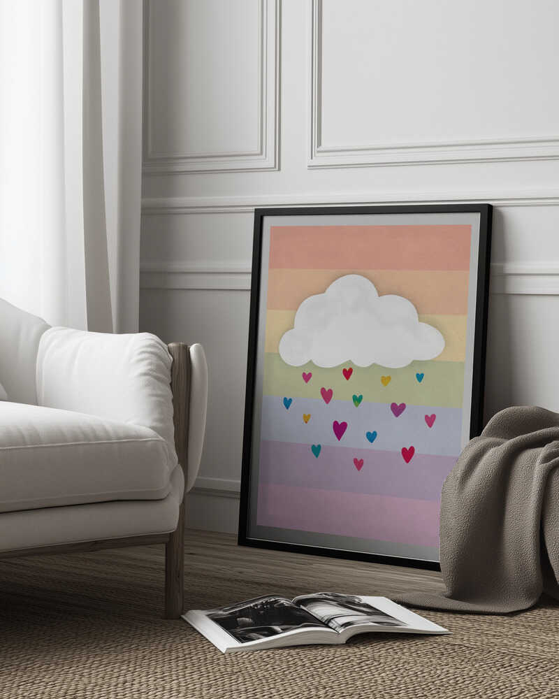 Raining Multicolored Hearts Poster