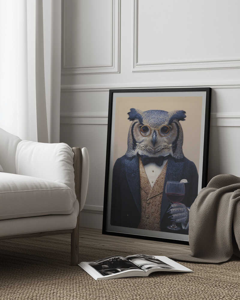 Owl In Midnight Blue Tuxedo Poster